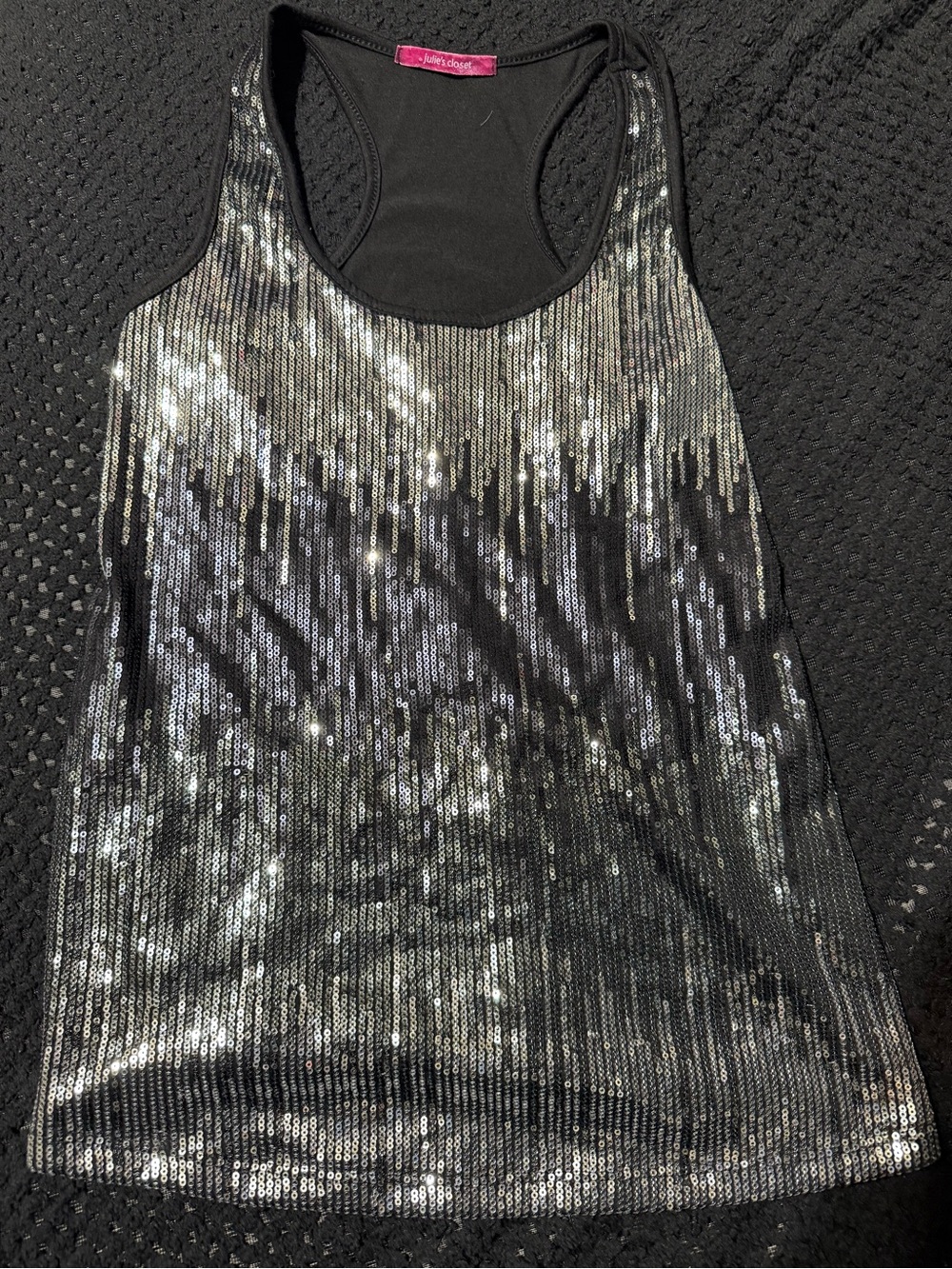 Vintage Julie’s Closet Black and Silver Sequin Racerback Tank Top